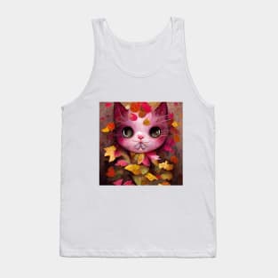 Adorable happy pink cute Kitty On The Autumn leaves cat lovers gift Tank Top